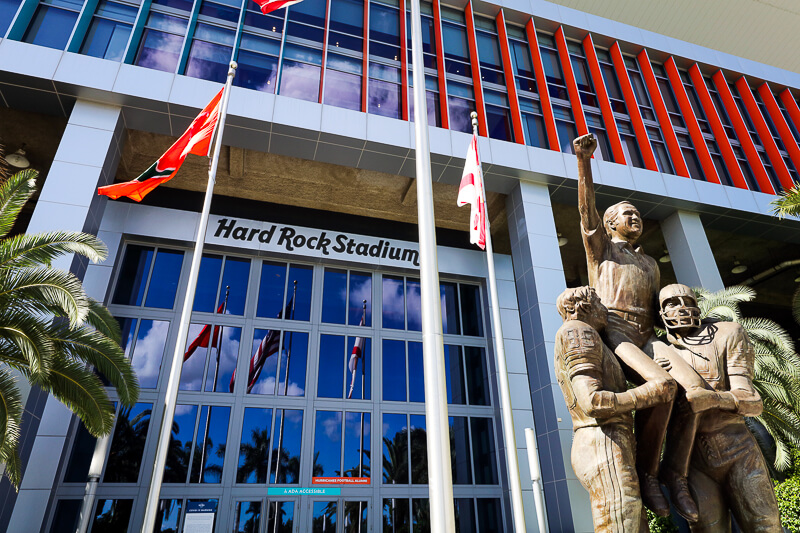 The Perfect Moment in Time statue honoring former head coach Don Shula outside Hard Rock Stadium - Photo credit: istock/wellesenterprises